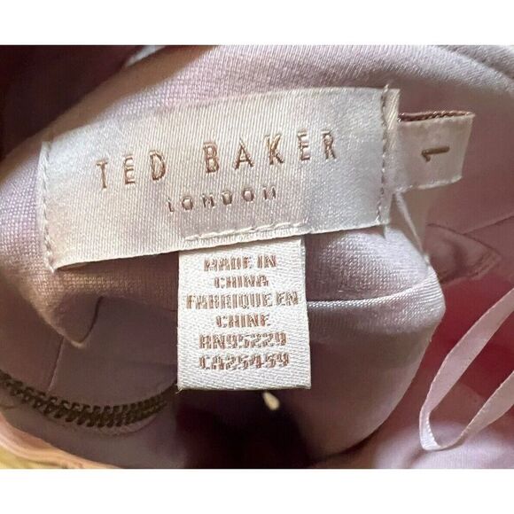 Ted Baker Womens XS V-Neck Back Zip Top Light Pink Lined Bell Sleeve Stretch - Picture 6 of 8